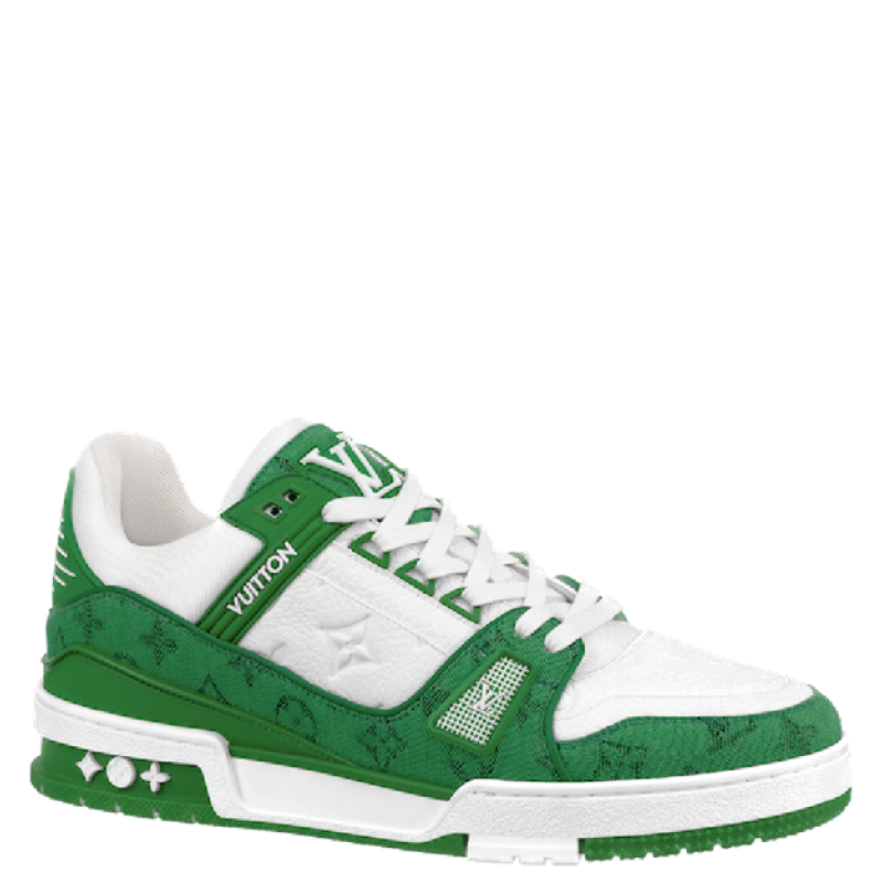 Louis Vuitton Trainer Green Monogram Denim White - Image 2