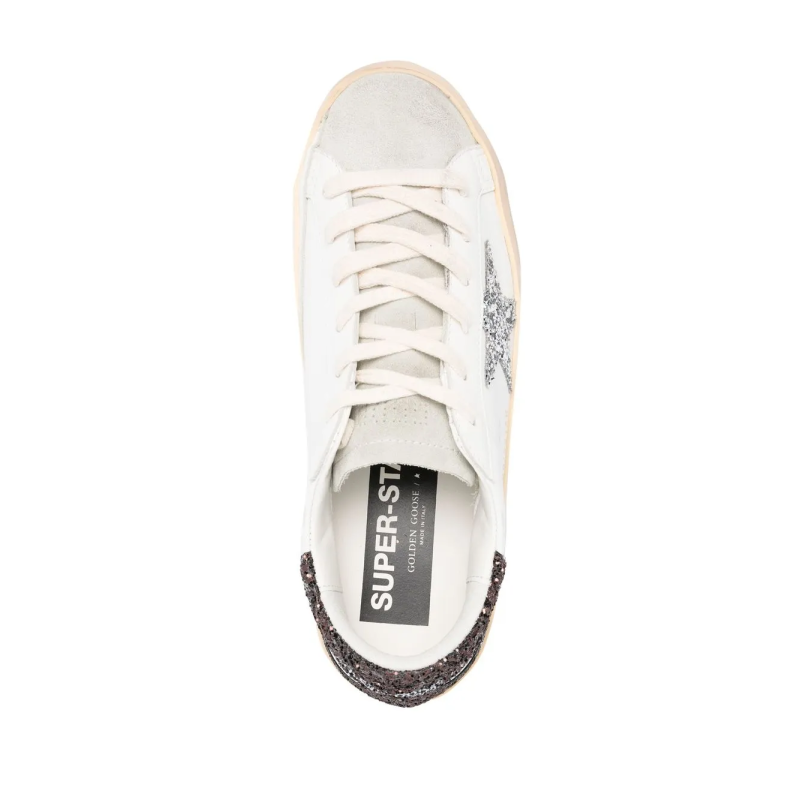 Golden Goose Super-Star with silver star and brown glitter heel tab - Image 4