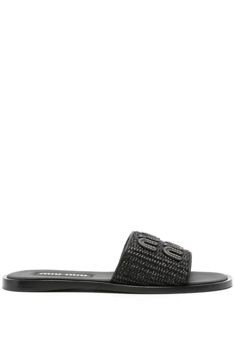 Miu Miu Raffia-effect woven Black slides