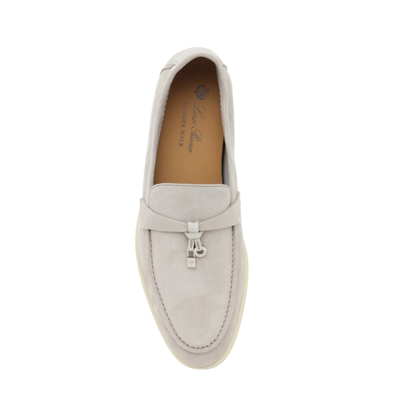 Loro Piana Summer Charms Walk Loafer Suede Pearl Grey - Image 4