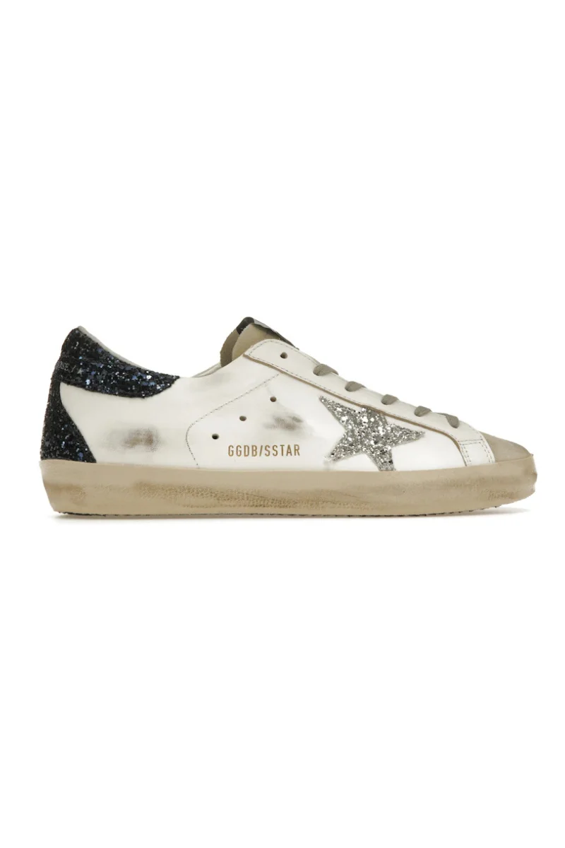Golden Goose Super-Star with silver star and brown glitter heel tab
