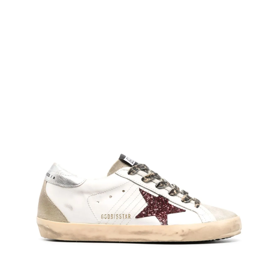 Golden Goose Super-Star burgundy glitter star silver heel tab