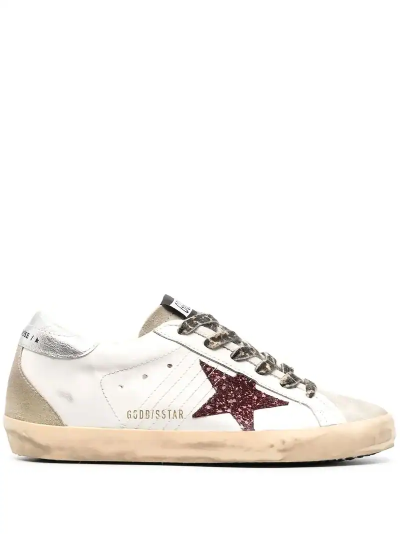 Golden Goose Super-Star burgundy glitter star silver heel tab