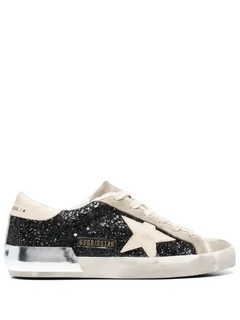 Golden Goose Super-Star in black glitter cream star suede inserts