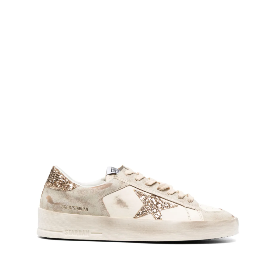 Golden Goose Stardan in ecru nappa leather gold glitter star