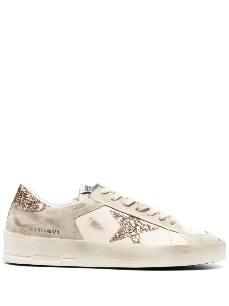 Golden Goose Stardan in ecru nappa leather gold glitter star
