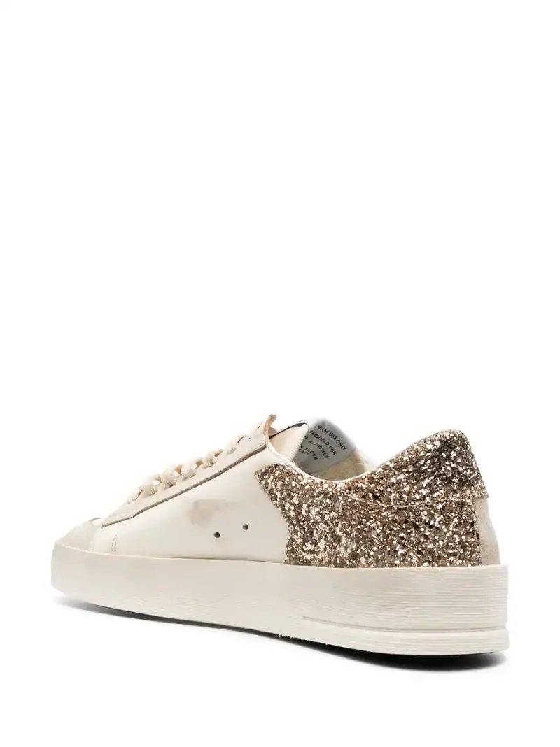 Golden Goose Stardan in ecru nappa leather gold glitter star - Image 3