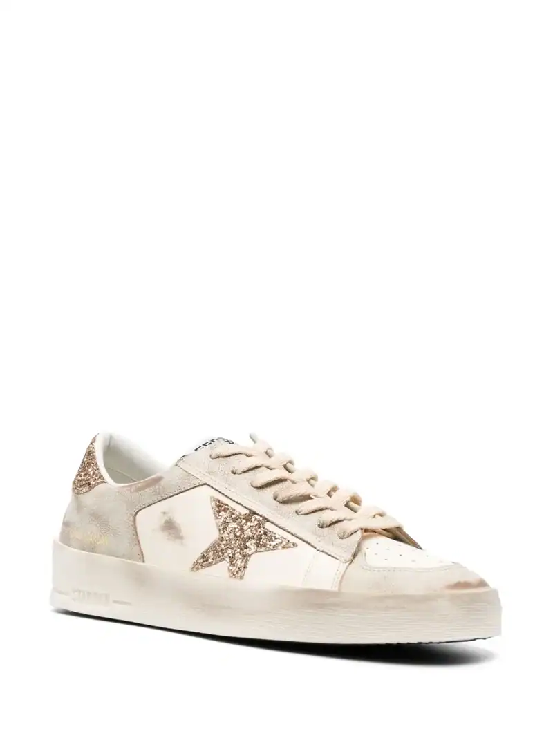 Golden Goose Stardan in ecru nappa leather gold glitter star - Image 2