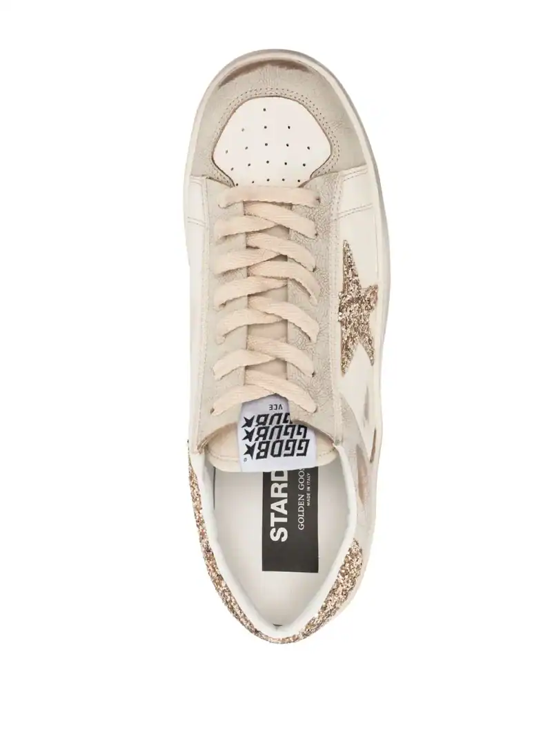 Golden Goose Stardan in ecru nappa leather gold glitter star - Image 4
